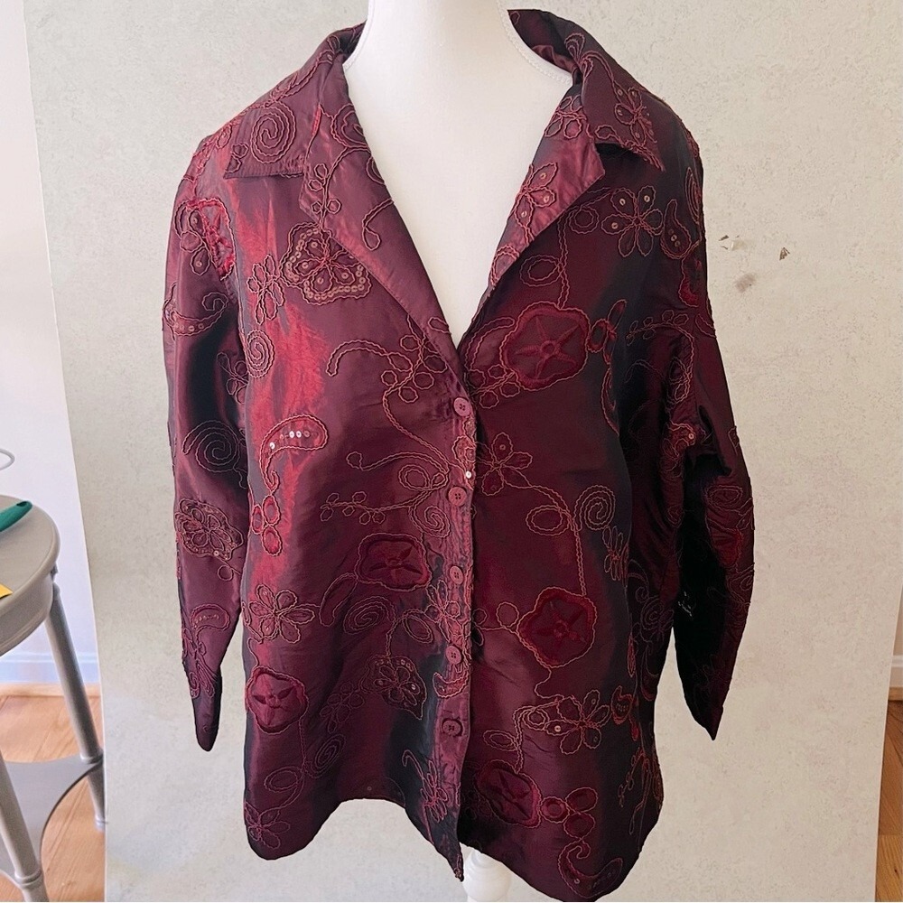 SUSAN GRAVER PLUS 1X‎ EMBROIDERY ARTISITC WHIMISICAL LINED LIGHTWEIGHT JACKET